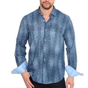 Mizumi Blue Paisley Print Long Sleeve Button Up Shirt